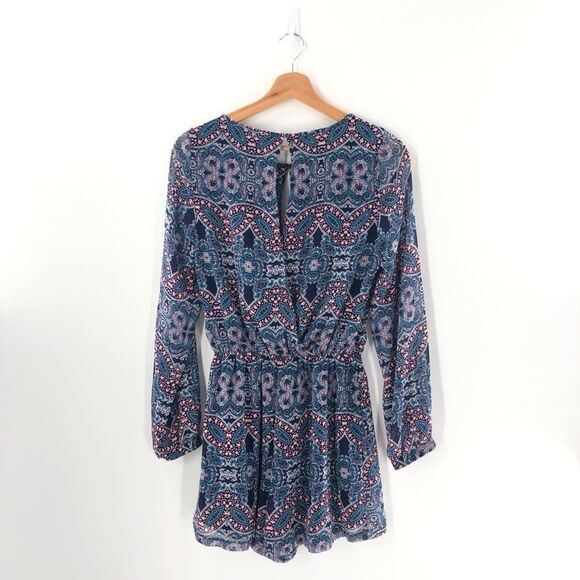 Express Paisley Print Keyhole Long Sleeve Romper Size XS - Picture 7 of 10